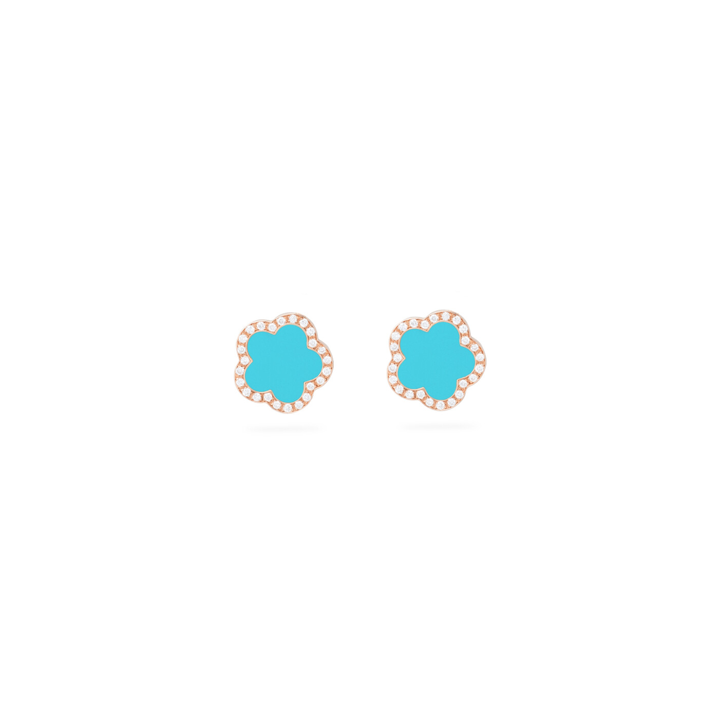 Boucles d'oreilles Cesare Pompanon Fiore di Mamma en or rose, turquoise et diamants