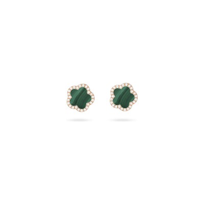 Boucles d'oreilles Puces Cesare Pompanon Fiore di Mamma en or rose, diamants et malachite, petit modèle