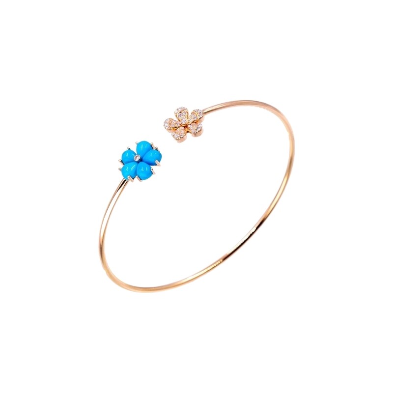 Bracelet jonc Cesare Pompanon Primavera en or rose, turquoise et diamants blancs
