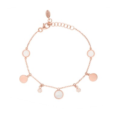 Bracelet Multi jetons Cesare Pompanon Buona Fortuna en or rose, diamants et nacre blanche