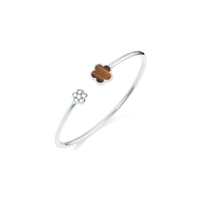 Bracelet Bangle Cesare Pompanon Fiore di Mamma en or blanc, diamants et oeil de tigre