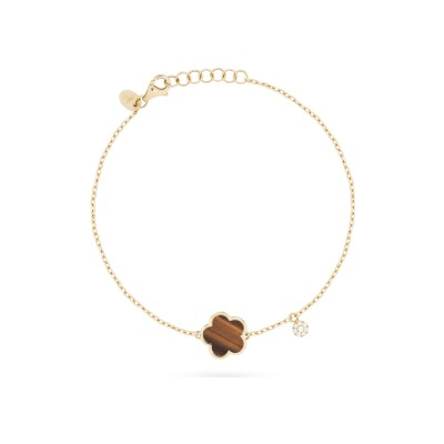 Bracelet Cesare Pompanon Fiore di Mamma en or jaune, diamants et oeil de tigre