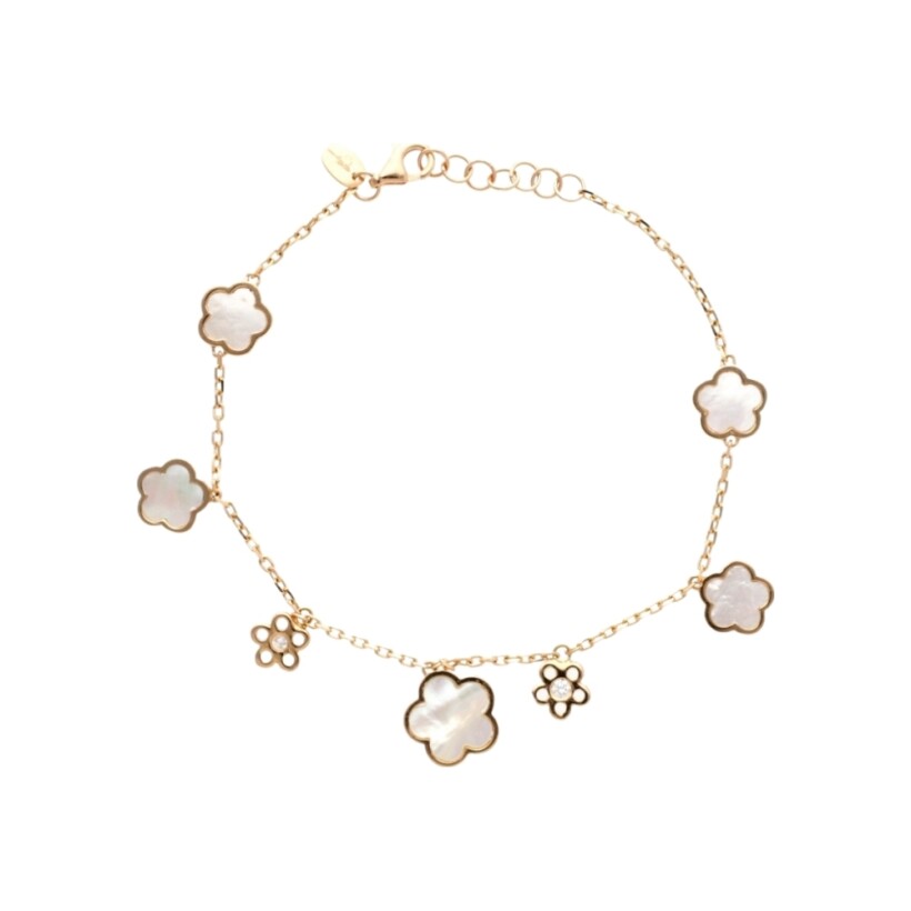 Bracelet Cesare Pompanon Fiore di Mamma en or rose, nacre blanche et diamants blancs