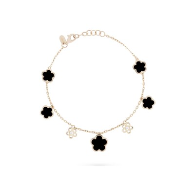 Bracelet Cesare Pompanon Fiore di Mamma en or rose, diamants et onyx