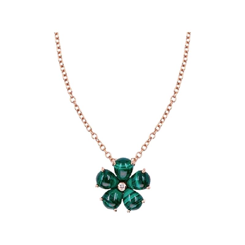 Collier médaillon XL Color Blossom, or rose, malachite et diamant