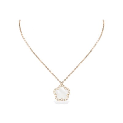 Collier Cesare Pompanon Fiore di Mamma entourage diamants petit modèle en or rose et nacre blanche