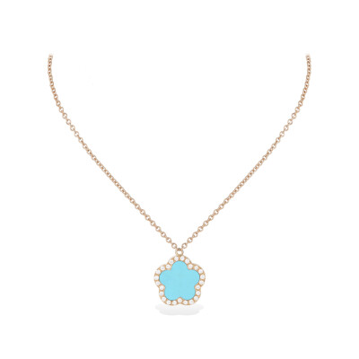 Collier Cesare Pompanon Fiore di Mamma entourage diamants petit modèle en or rose et turquoise