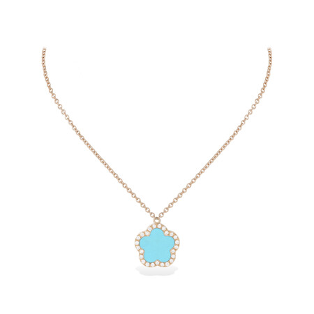 Collier Cesare Pompanon Fiore di Mamma en or rose, turquoise et diamants