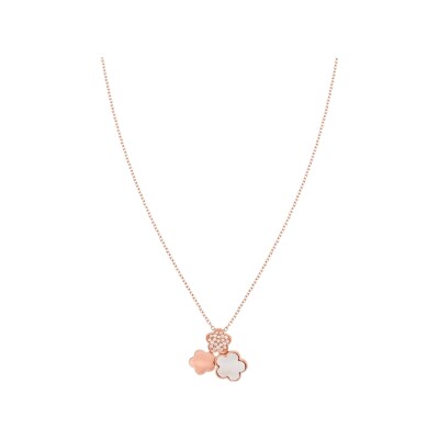 Collier Cesare Pompanon Fiore di Mamma en or rose, nacre blanche et diamants blancs