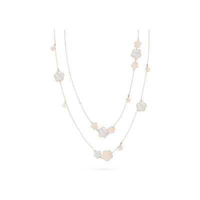 Sautoir Cesare Pompanon Fiore di Mamma en or rose, nacre blanche et diamants blancs