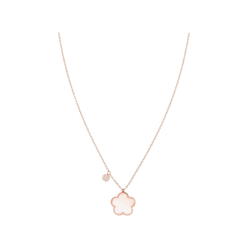 Collier Cesare Pompanon Fiore di Mamma en or rose, nacre blanche et diamants blancs