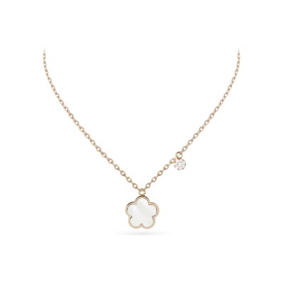 Collier Cesare Pompanon Fiore di Mamma pastille diamants petit modèle en or rose et nacre blanche