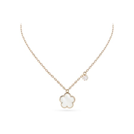 Collier Cesare Pompanon Fiore di Mamma en or rose, nacre blanche et diamants blancs