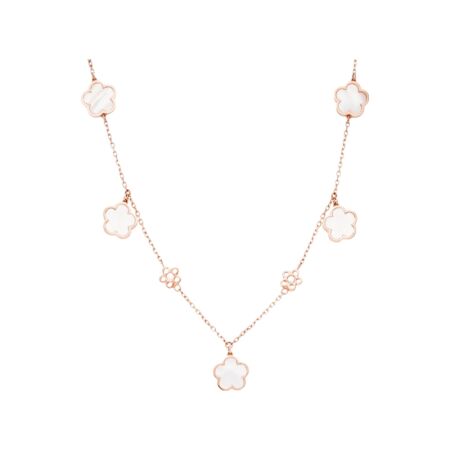 Collier Cesare Pompanon Fiore di Mamma en or rose, nacre blanche et diamants blancs