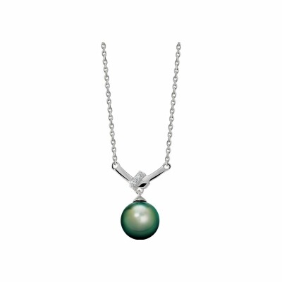 Collier Iza B Archipel en argent rhodié, diamants et perle de Tahiti de 10-11mm