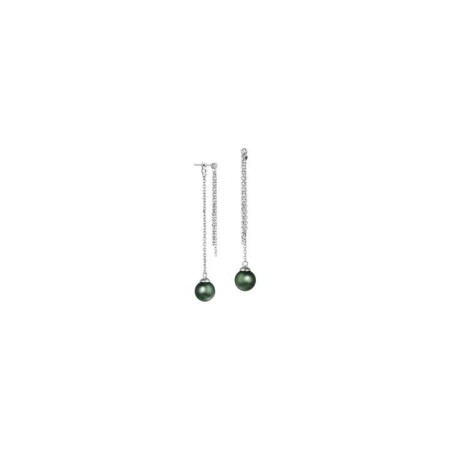 Boucles d'oreilles pendantesIza B Epure en argent rhodié, perles de  Tahiti et diamants