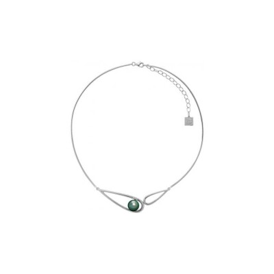 Collier jonc Iza B Ondine en argent rhodié, diamants et perles de Tahiti