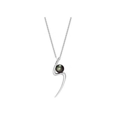 Collier Iza B Lagune en argent rhodié, diamant et perle de Tahiti