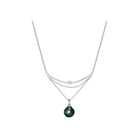 Collier Iza B Epure en argent, perle de Tahiti et diamants