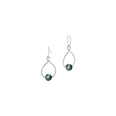 Boucles d'oreilles pendantes Iza B Ondine en argent rhodié, perles de Tahiti et diamants