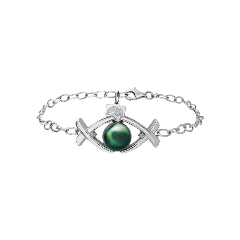Bracelet Iza B en argent, perle de Tahiti et diamants