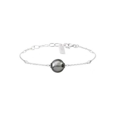 Bracelet Iza B Epure en argent rhodié , diamants et perle de Tahiti