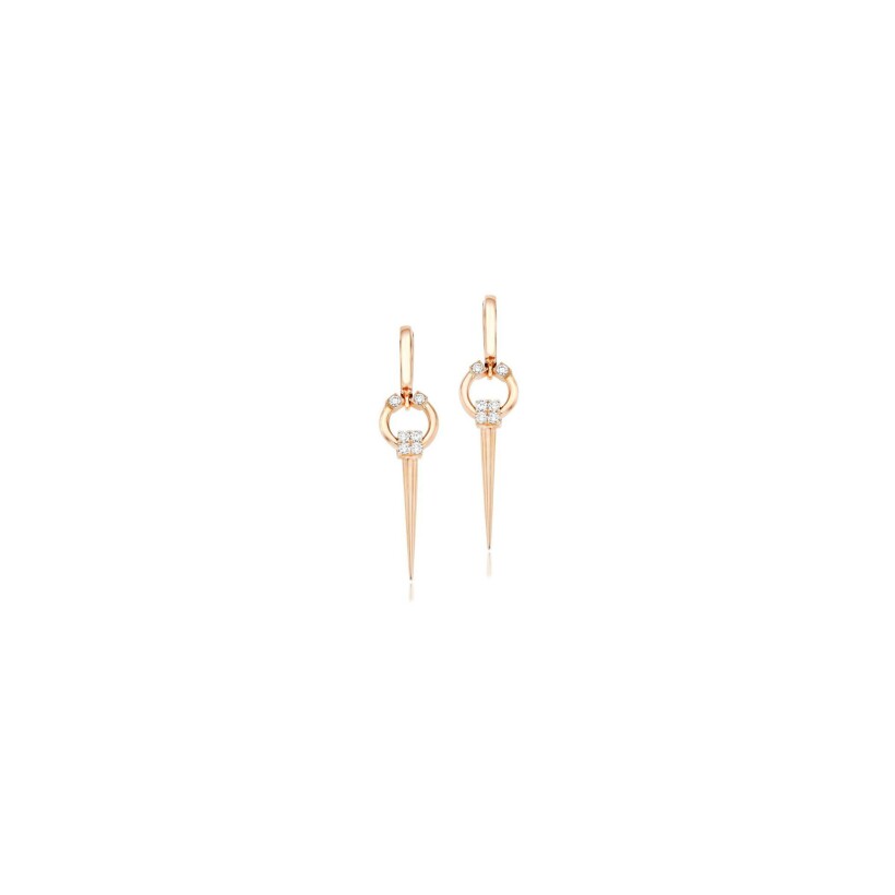 Fibula earrings, pink gold and diamonds
