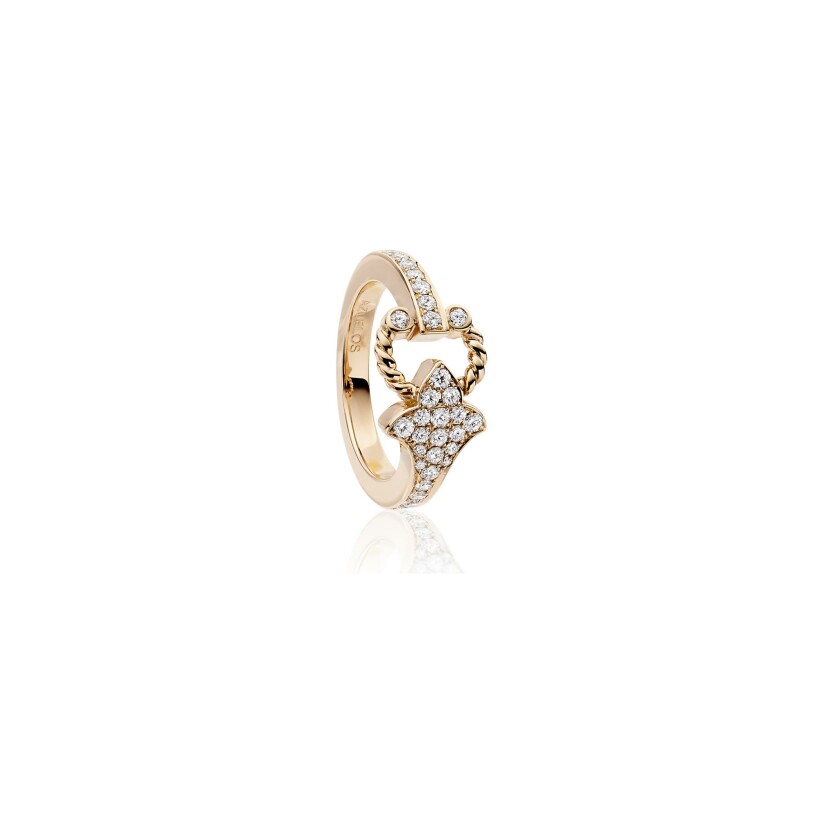 Fibula ring, pink gold and diamonds