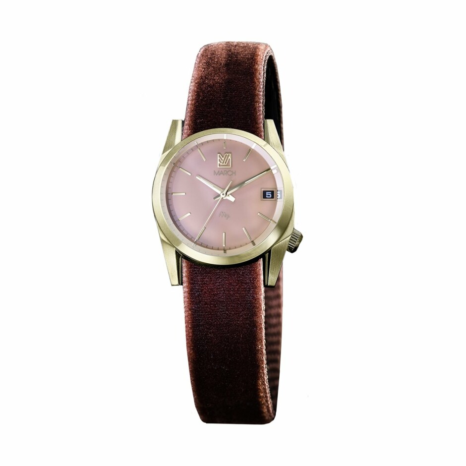 Montre March L.A.B Fifty Rose - Perlon Purpold + Velours Bordeaux