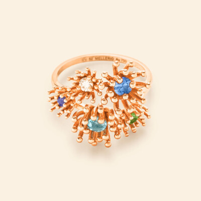 Bague Mellerio Le Petit Cactus bleu en or rose, saphirs, topaze, tsavorite et diamant