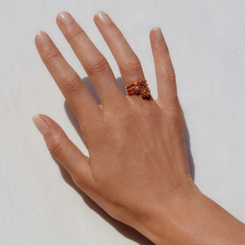 Bague Mellerio Le Petit Cactus Vanille en or rose et diamant jaune, petite modèle