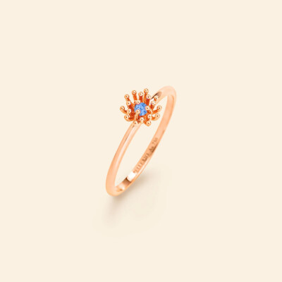 Bague Mellerio Le Petit Cactus bleu en or rose et saphir