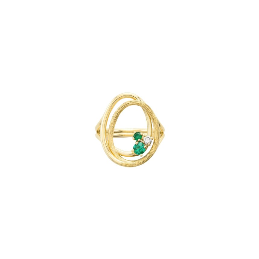 Mellerio Riviera ring in yellow gold, emeralds and diamonds