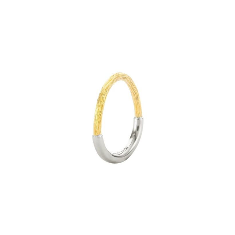 Bague anneau ciselé Mellerio Riviera en or jaune et blanc