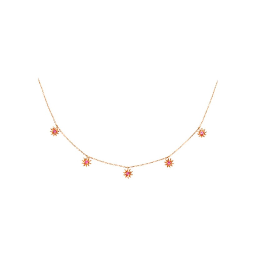 Collier Mellerio Le Petit Cactus Vanille 5 motifs en or rose et saphirs roses