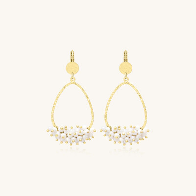 Boucles d'oreilles Sàntibé Bijoux Flora en laiton, métal doré et perles blanc