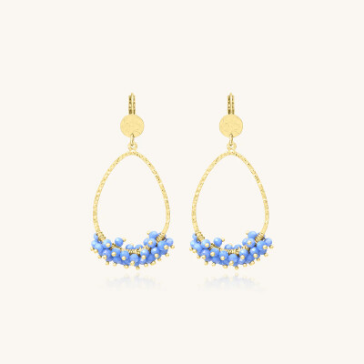 Boucles d'oreilles Sàntibé Bijoux Flora en laiton, métal doré et perles céleste