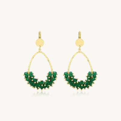 Boucles d'oreilles Sàntibé Bijoux Flora en laiton, métal doré et perles vert émeraude