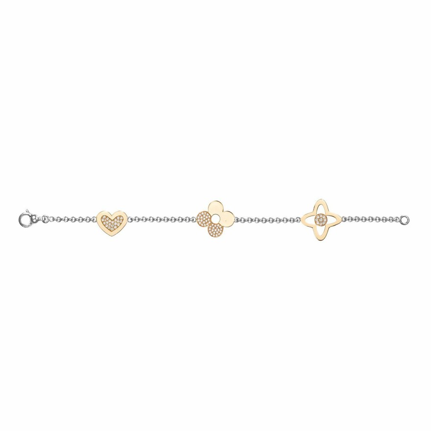 Bracelet motifs or rose sur chaîne or blanc