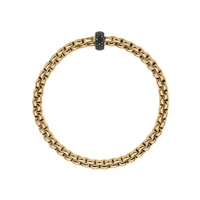 Bracelet FOPE EKA Flex'it en or jaune, or blanc et diamants noirs, taille S