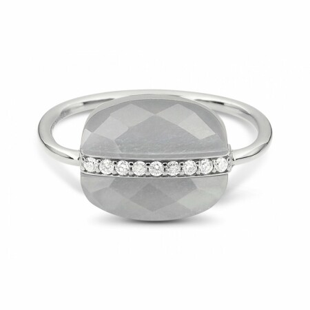 Bague Morganne Bello Aurore en or blanc, Coussin pierre de lune grise et diamants