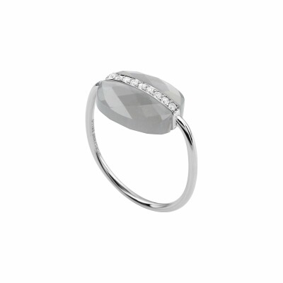 Bague Morganne Bello Aurore en or blanc, Coussin pierre de lune grise et diamants