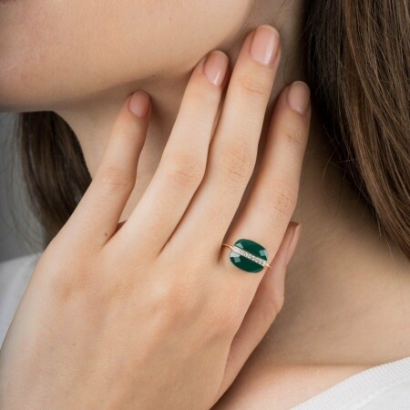 Bague Morganne Bello Aurore en or jaune, agate verte et diamants