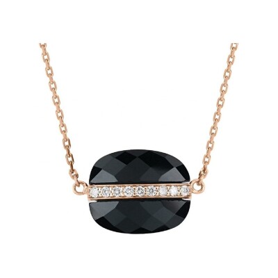 Collier Morganne Bello Aurore trèfle en or rose, onyx et diamants