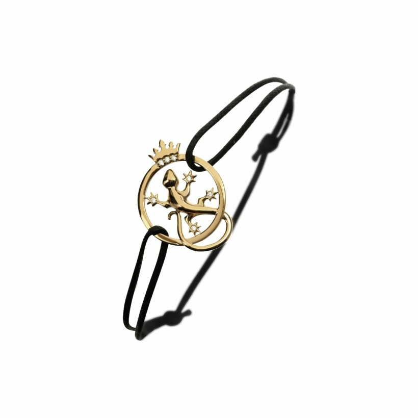 Bracelet sur cordon Salamandre Couronnée en or rose et diamants