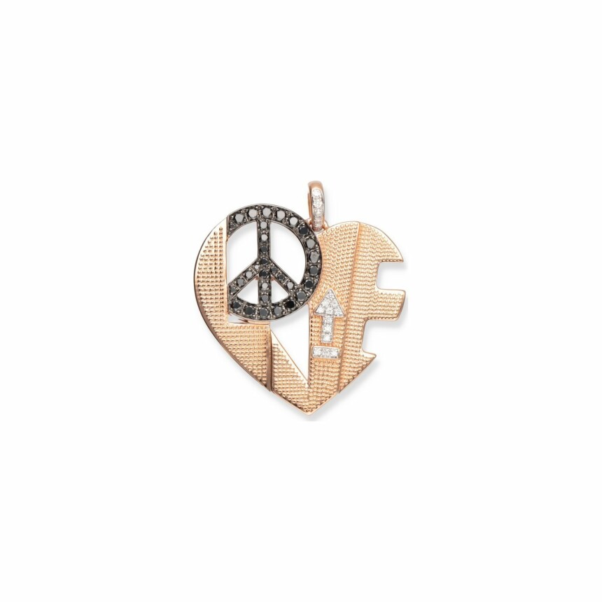 Ferret x Stéphane Cipre Love pendant, peace & love limited edition, rose gold, white and black diamonds