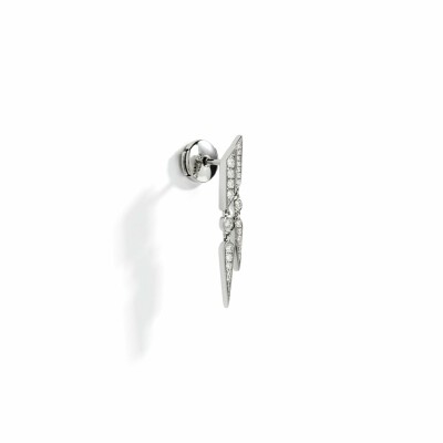 Mono boucle d'oreille pendante Statement Rockaway double goutte en argent rhodié et diamants