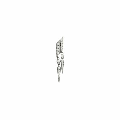 Mono boucle d'oreille pendante Statement Rockaway double goutte en argent rhodié et diamants