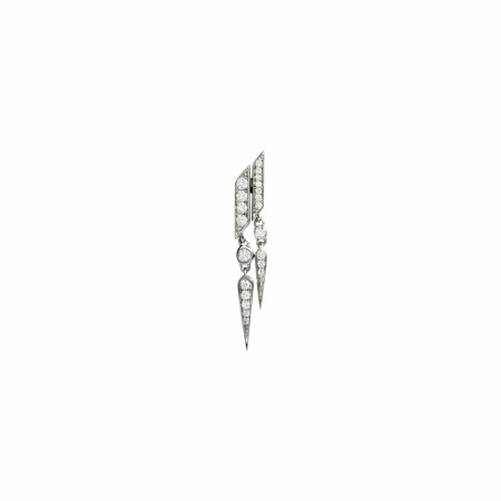 Mono boucle d'oreille pendante Statement Rockaway double goutte en argent rhodié et diamants