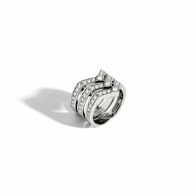 Bague Statement Stairway trois rangs en argent rhodié et diamants